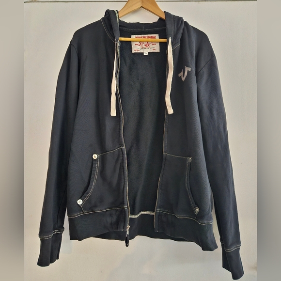 True Religion Black Zip-Up World Tour Sweatshirt Size Large - Picture 2 of 6